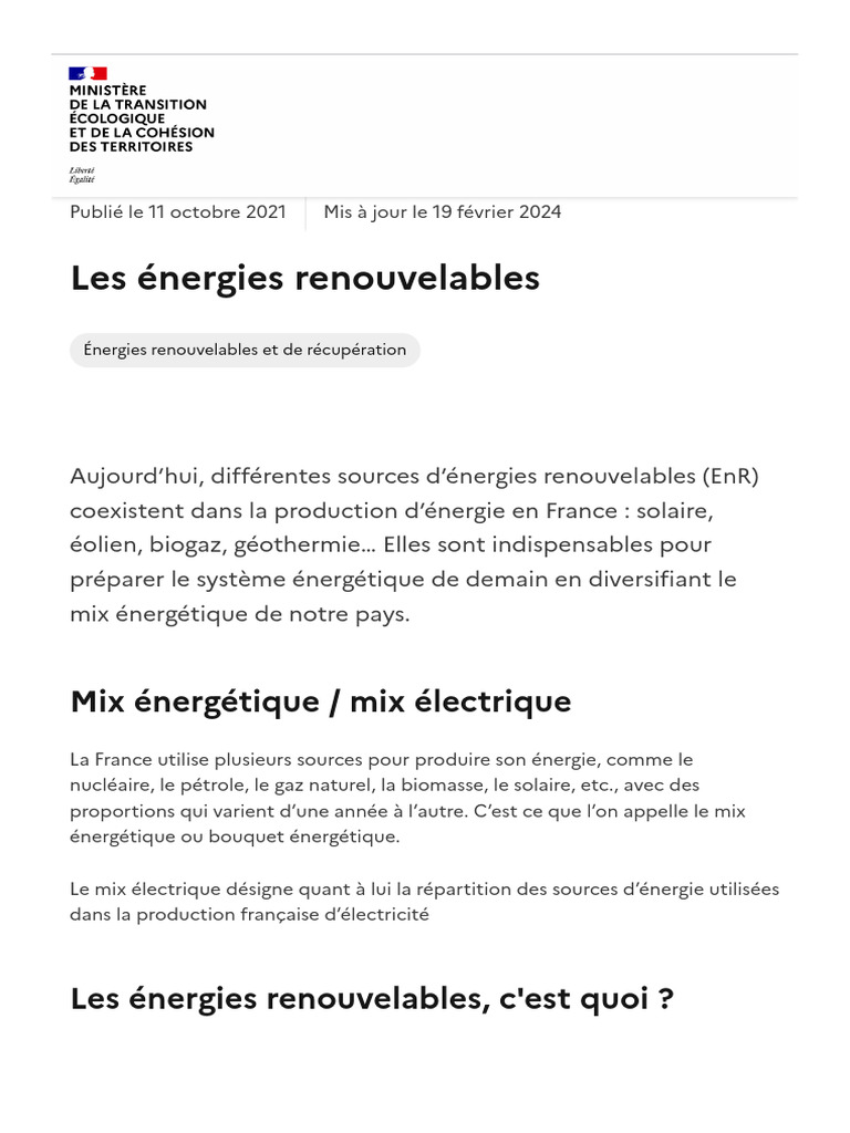 Énergies renouvelables en France : enjeux et perspectives | PDF ...
