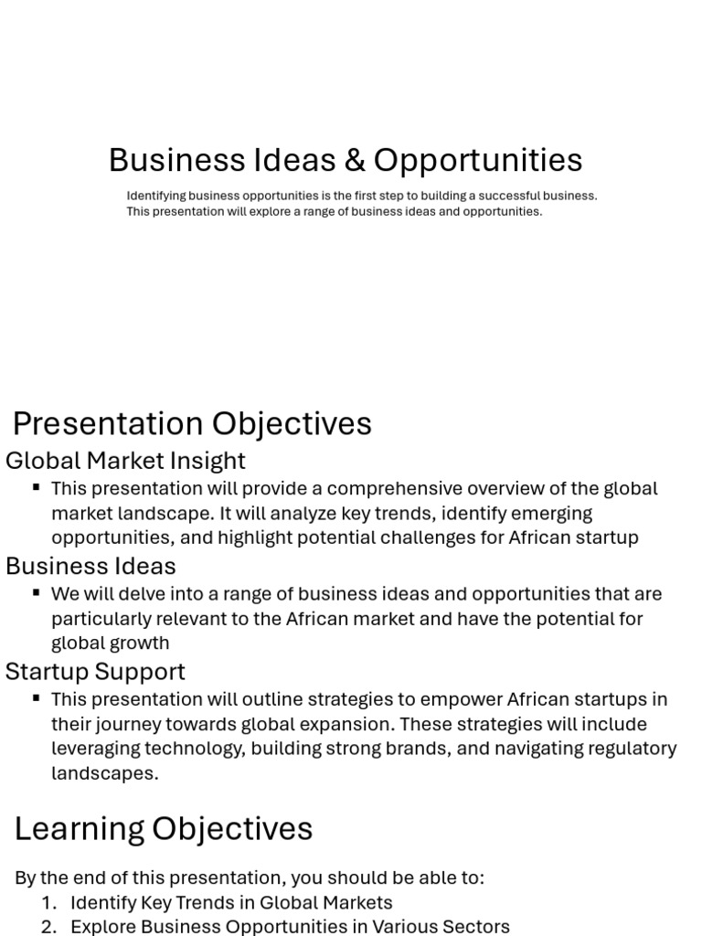 Business Ideas Opportunities | PDF | Startup Company | Small Business ...