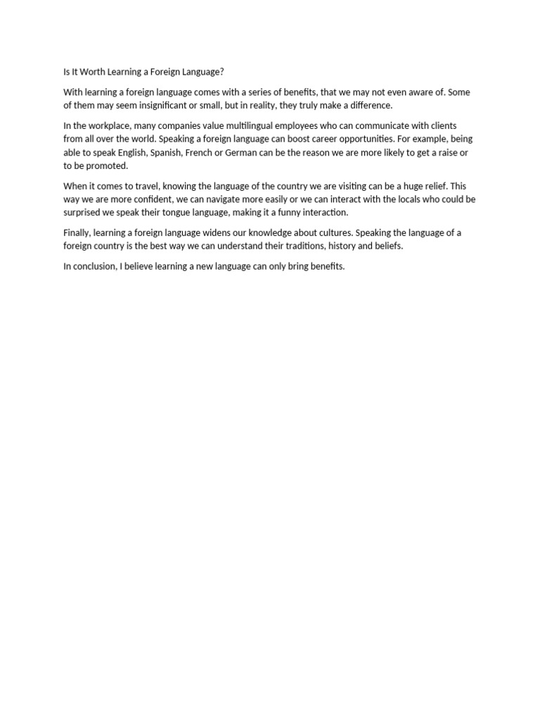 Is It Worth Learning A Foreign Language Pdf
