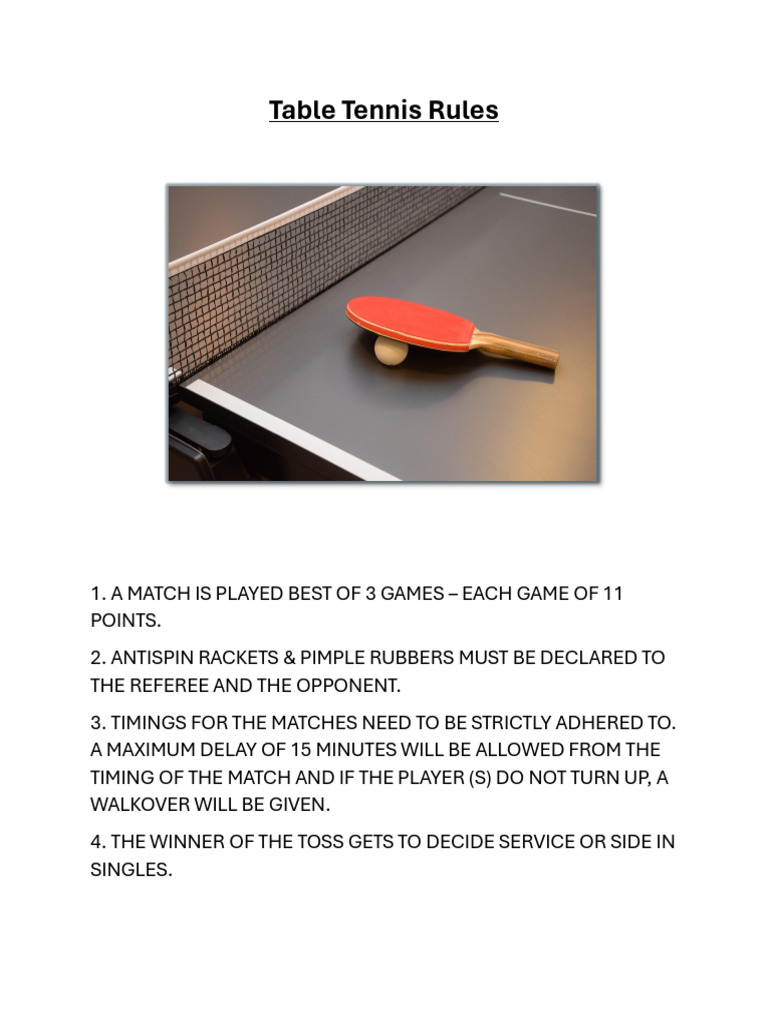 Table Tennis Rules PDF Table Tennis Team Sports
