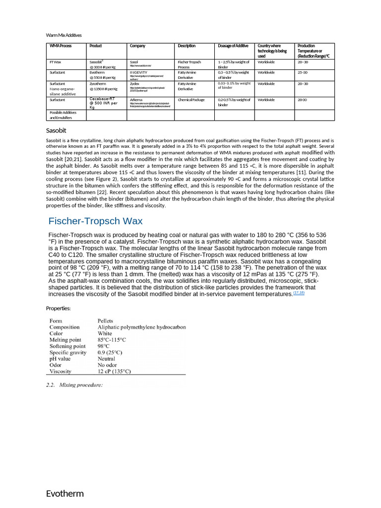 WMA Process and Additives | PDF | Road Surface | Wax