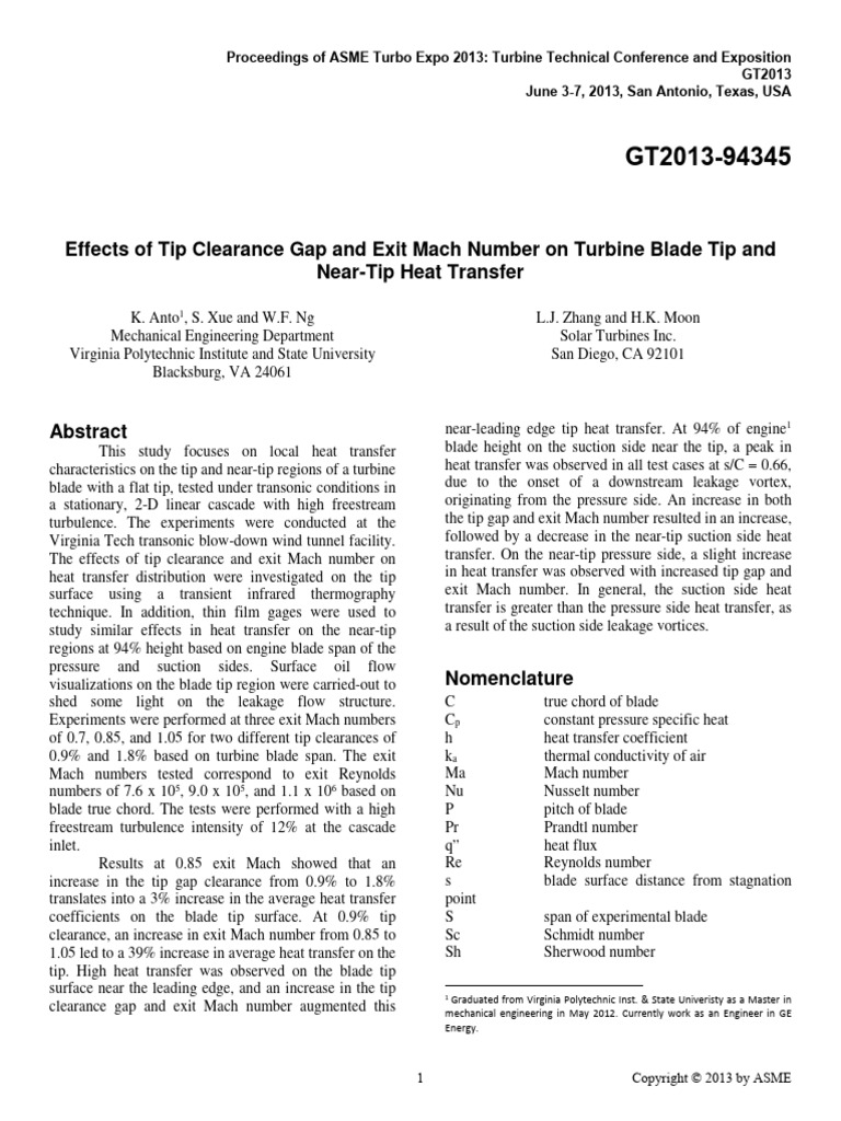 2013 - Effects of Tip Clearance Gap and Exit Mach Number On Turbine ...