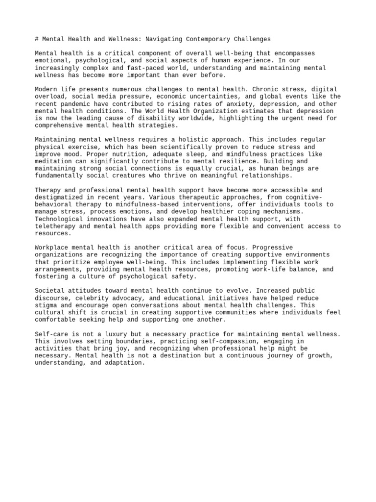 Mental Health Wellness | PDF | Mental Health | Behavioural Sciences
