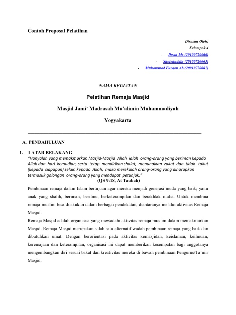Contoh Proposal Pelatihan Remaja Mesjid