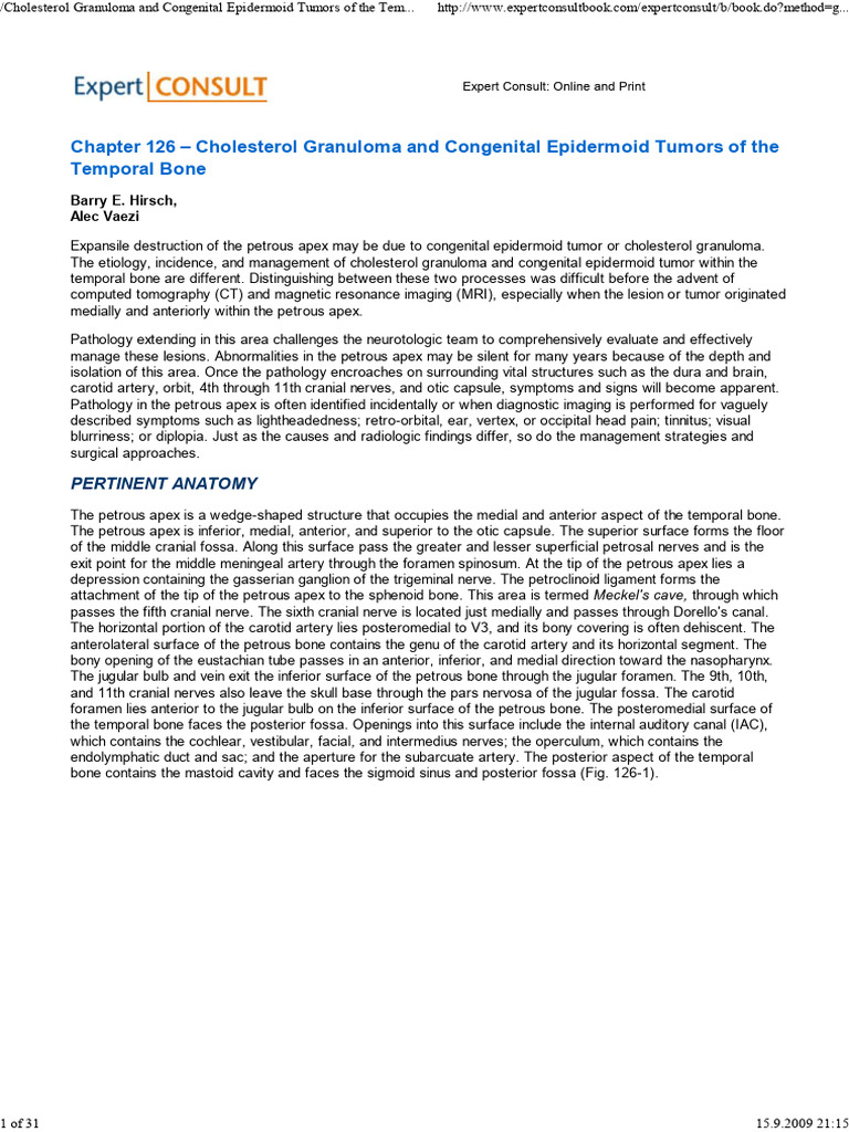 126-Cholesterol Granuloma and Congenital Epidermoid Tumors of The ...