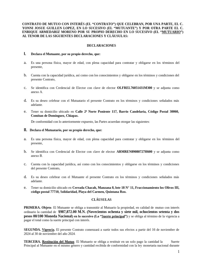 Contrato de Mutuo con Interés en México | PDF | Derecho privado