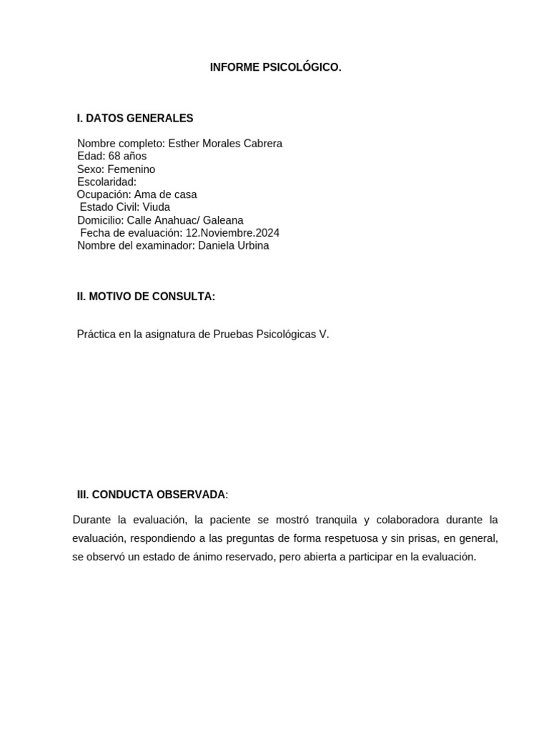 Informe Psicológico Uat | PDF | Las emociones | Depresión (estado de ánimo)