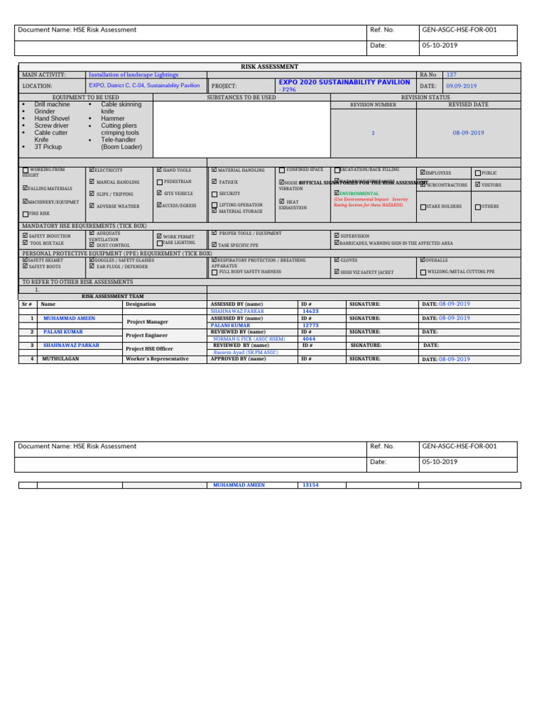 Expo 2020 HSE Risk Assessment | PDF | Personal Protective Equipment ...
