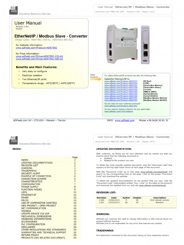 ADFWeb EtherNet - IP - Modbus Slave - Converter User Manual - Manualzz ...