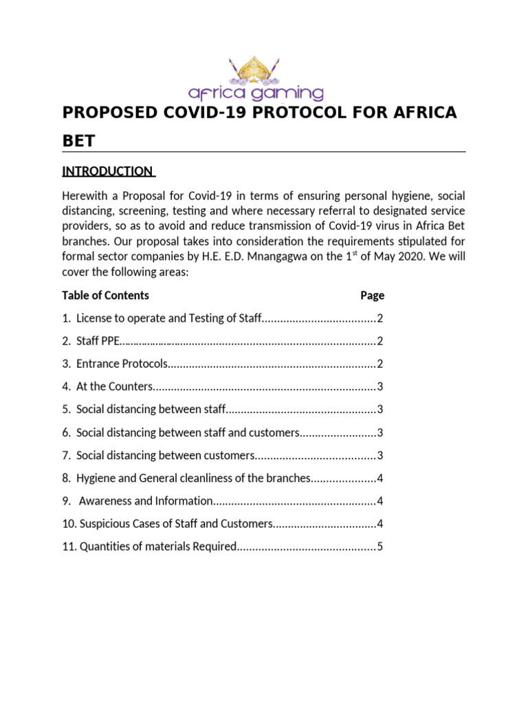 COVID-19 Safety Protocols for Africa Bet | PDF | Hygiene | Hand Washing