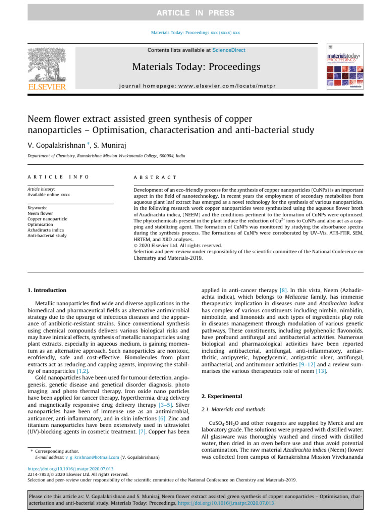 Gopal A Krishnan 2020 | PDF | Nanoparticle | X Ray Crystallography