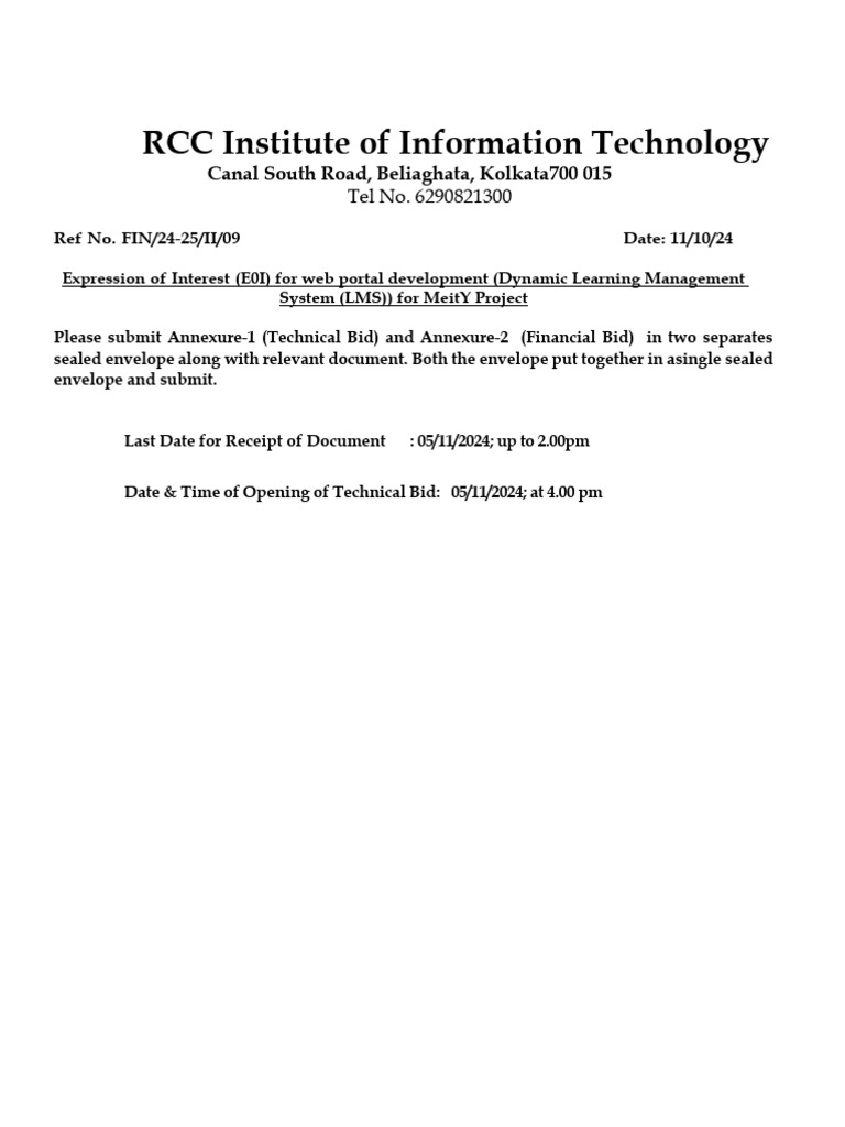 EoI for LMS Development at RCCIIT | PDF | Cloud Computing | Computing