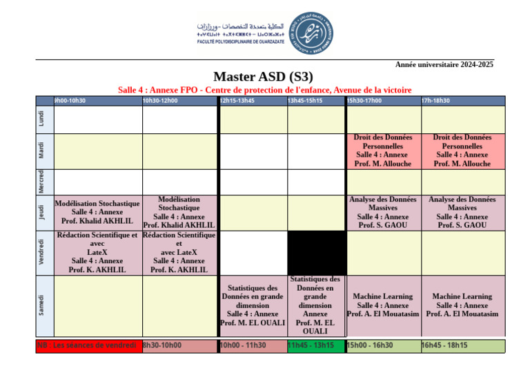 Emploi du temps Master ASD 2024-2025 | PDF