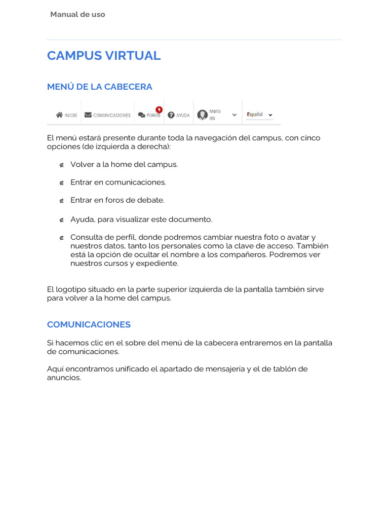 Manual de Uso del Campus Virtual | PDF | Chat en linea