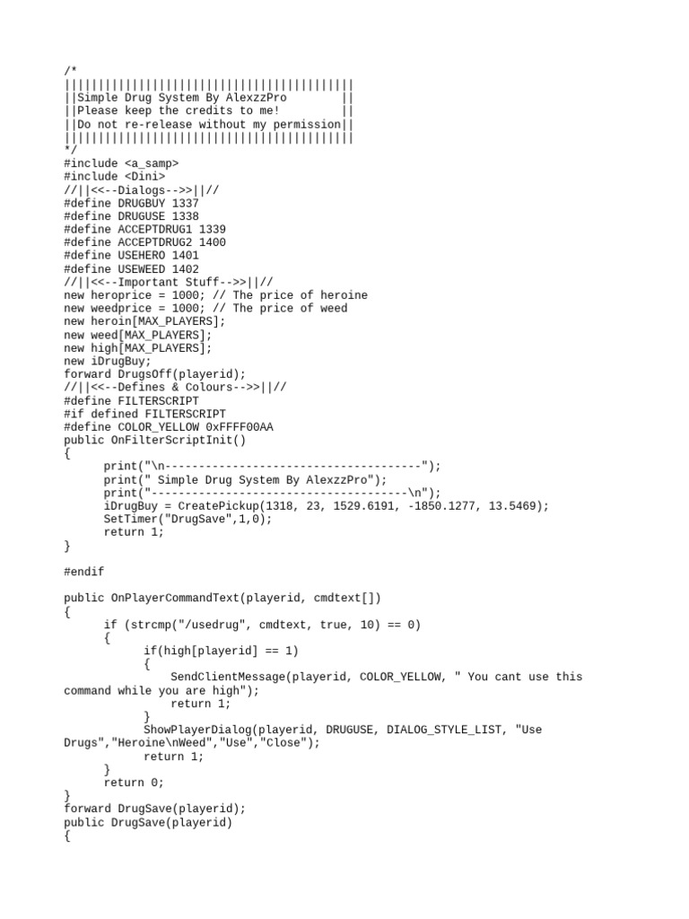 Simple Drug System Script for SA-MP | PDF | Pharmaceutical Sciences ...