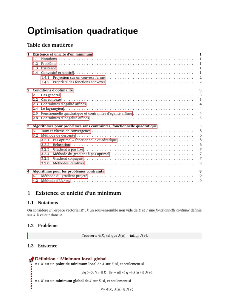 Optimisation quadratique : principes et méthodes | PDF | Extremum ...