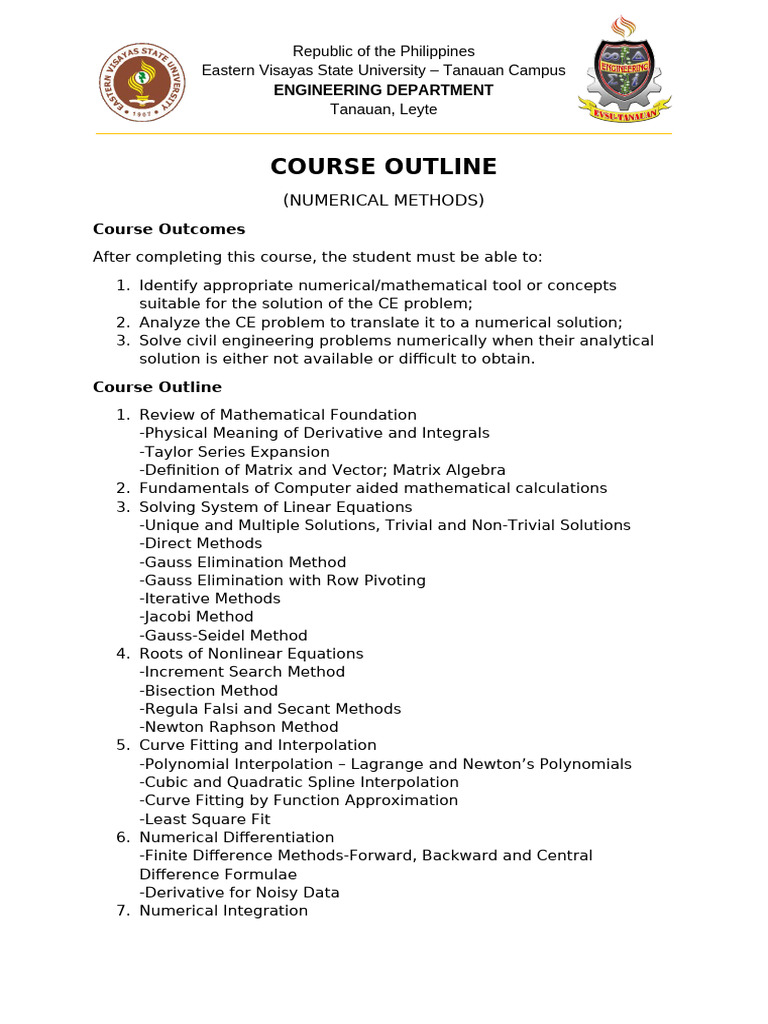 Course Outline Numerical Methods | PDF | Numerical Analysis | Equations