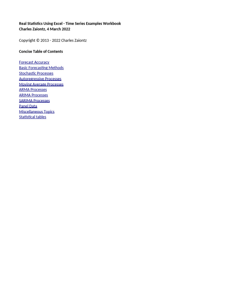 Real Statistics Time Series Examples | PDF | Autoregressive Integrated ...