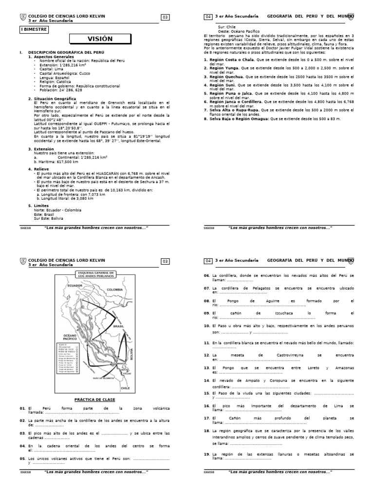 Geografia Peru y Del Mundo 1ºb | PDF | Andes | Perú