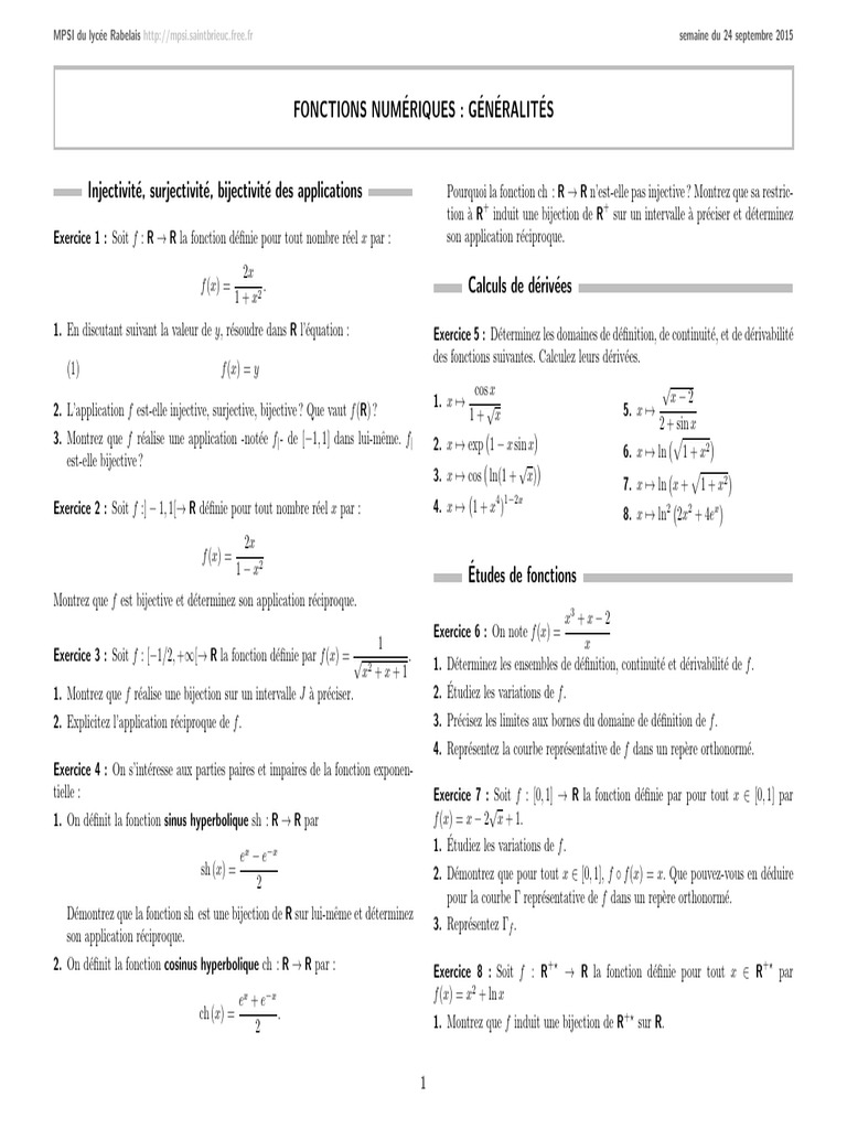 Fonctions numériques : injectivité et bijectivité | PDF | Fonction ...