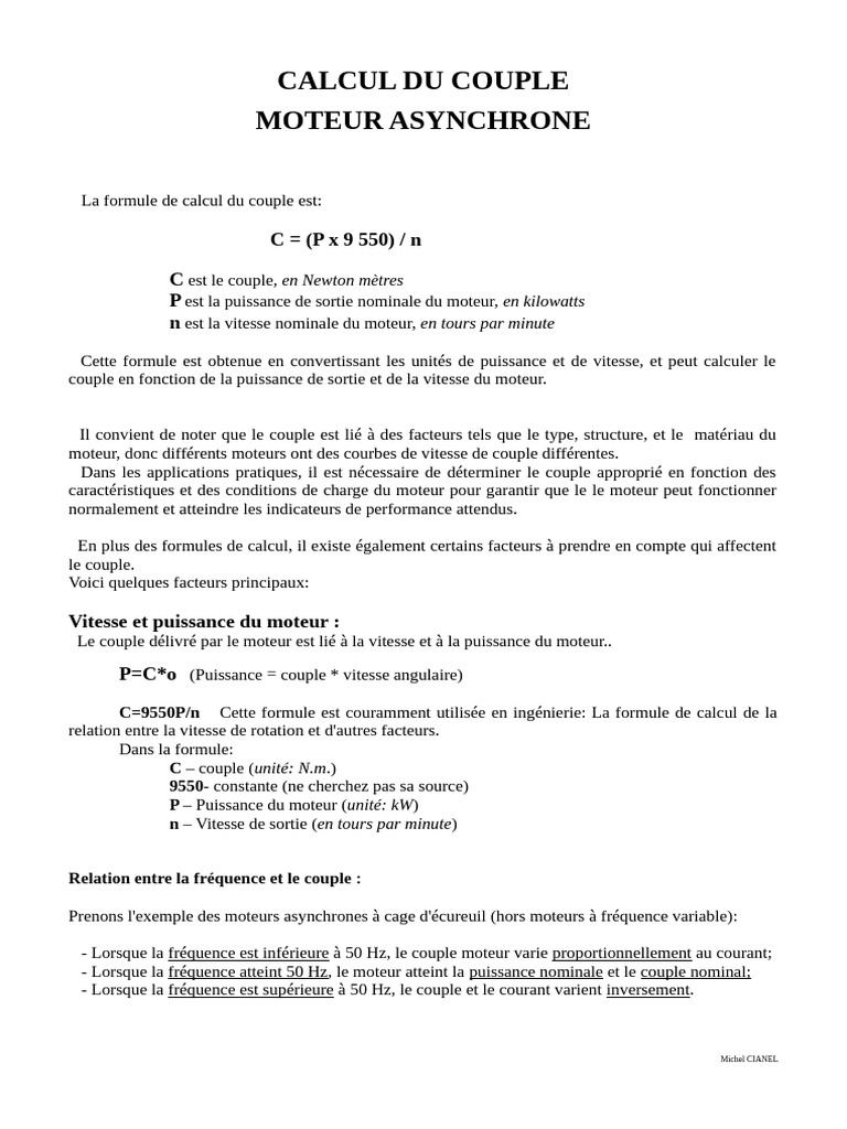 Formule de Calcul du Couple Moteur PDF Puissance (physique) Moteurs — free download