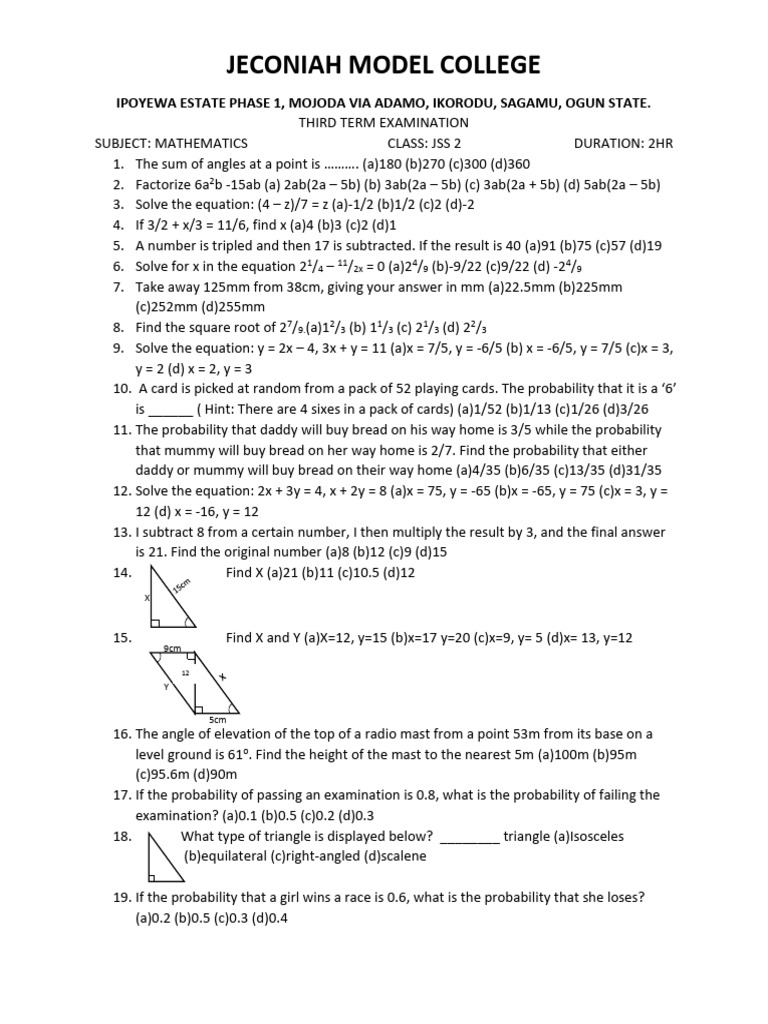Maths JSS 2 | PDF | Force | Kerosene