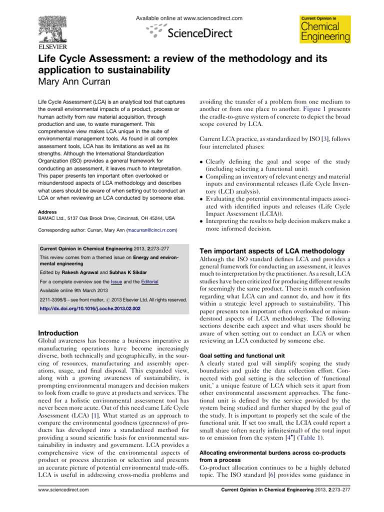 LCA Methodology Insights for Sustainability | PDF | Life Cycle Assessment