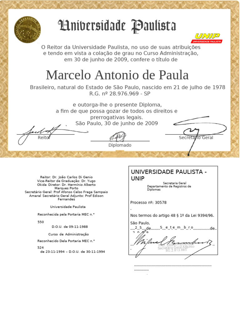 Diploma de Administração - UNIP | PDF