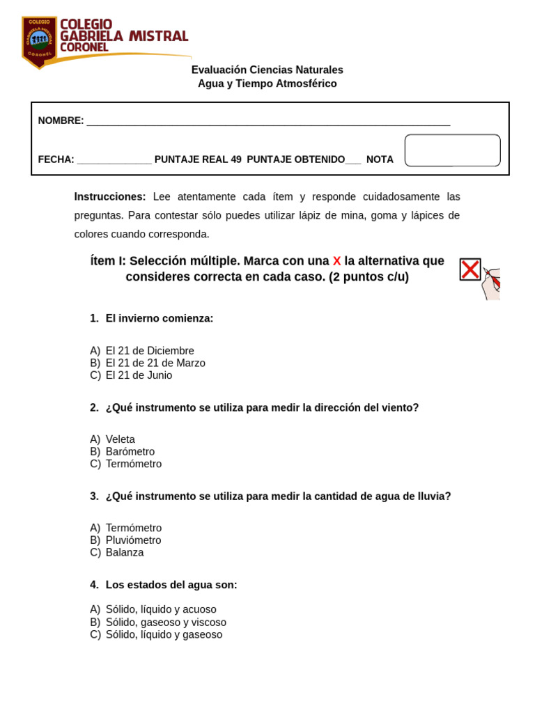Evaluación de Ciencias Naturales | PDF | Agua | Ciencias de la Tierra