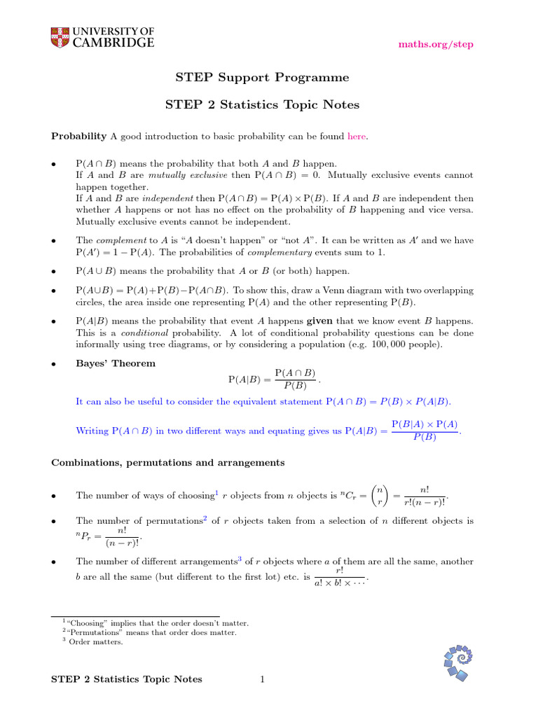 Statistics Topic Notes 2019 1 | PDF | Probability Distribution ...