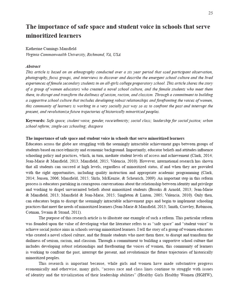 Safe Spaces for Minoritized Learners | PDF | Mentorship | Gender