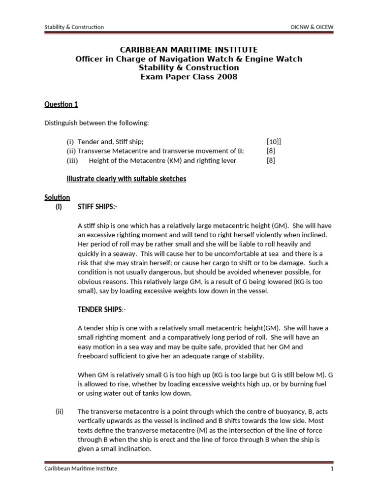 Stiff vs Tender Ship Stability Explained | PDF | Buoyancy | Naval ...