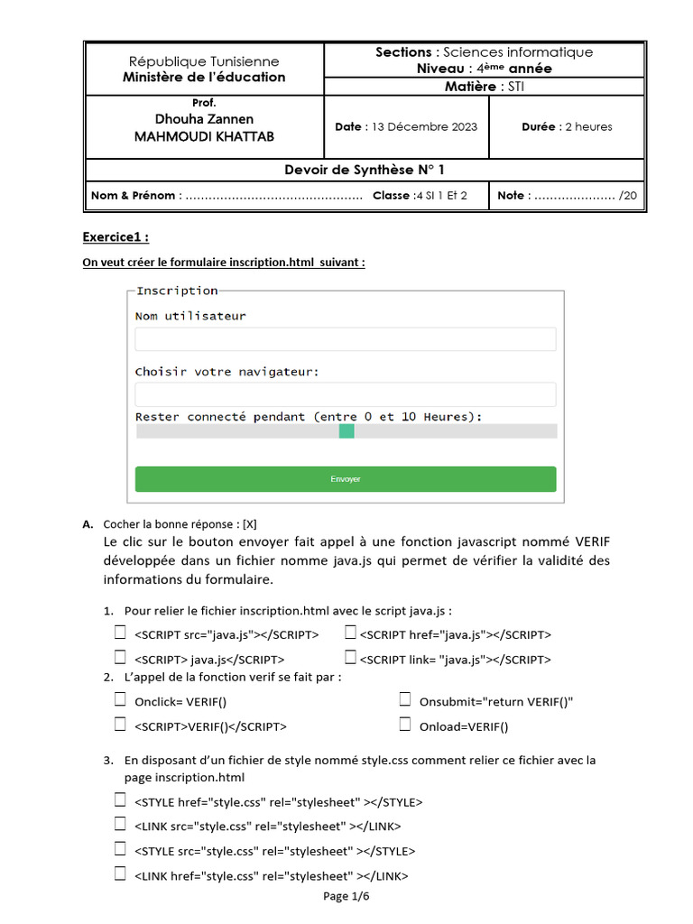 Devoir STI 3ème : Formulaires HTML/CSS | PDF | Informatique | Informatique