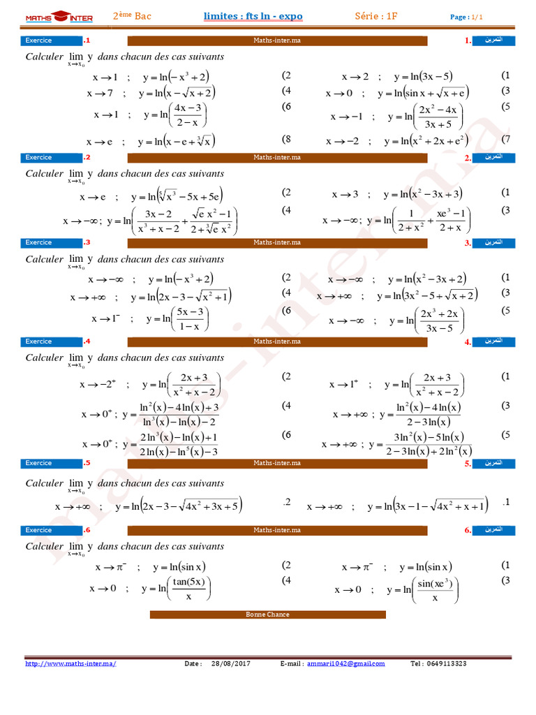 Limites de fonctions logarithmiques et exponentielles | PDF | Théorie ...