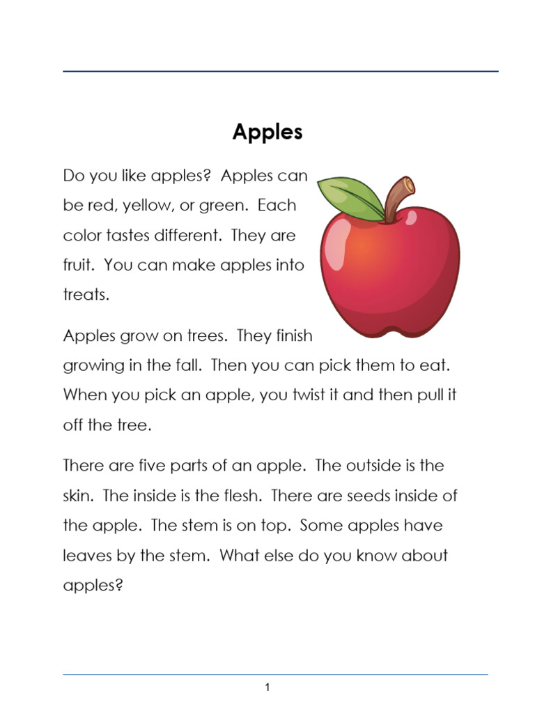 Reading Comprehension Worksheets | PDF | Apple | Bears