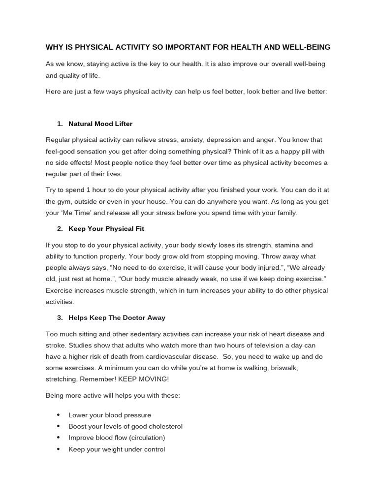 Why Is Physical Activity So Important For Health and Well | PDF ...