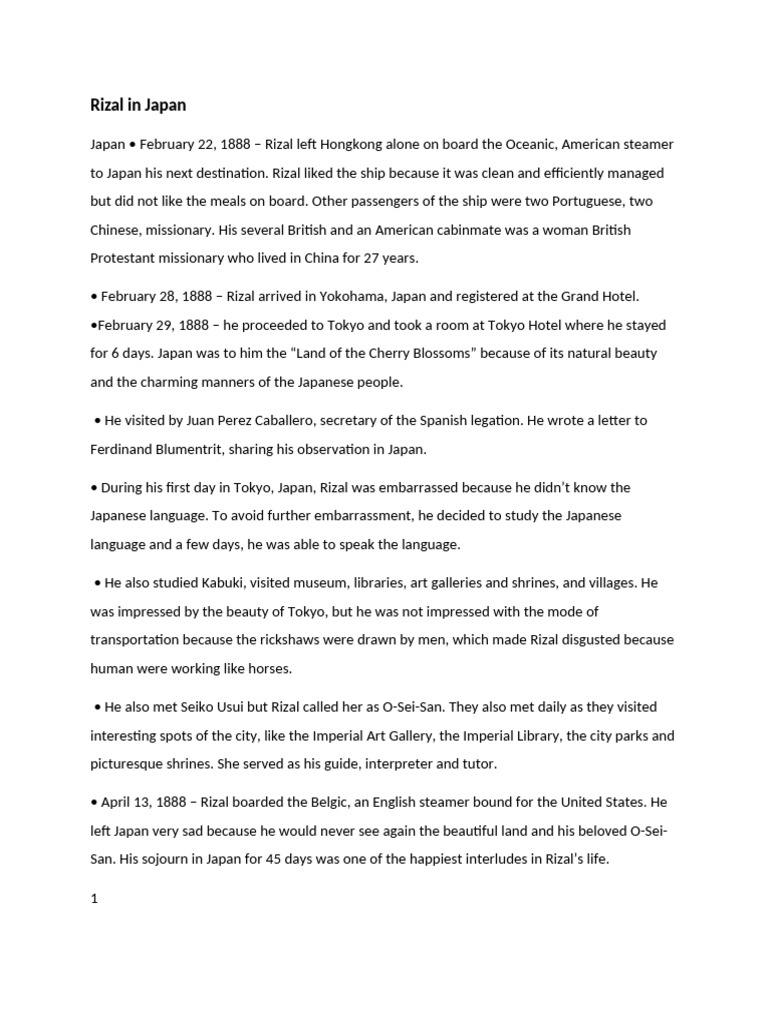Rizal's Voyage on the Oceanic to Japan | PDF