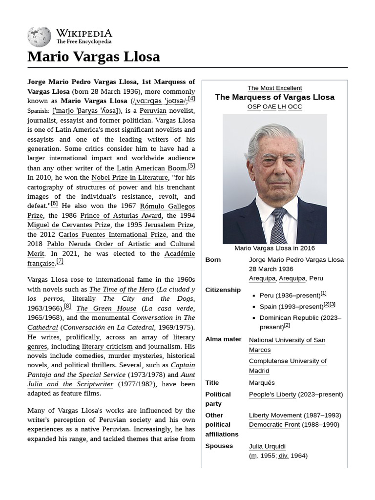 Mario Vargas Llosa | PDF | Latin American Literature