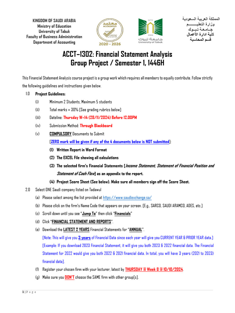Financial Statement Analysis Project Guide | PDF | Financial Statement