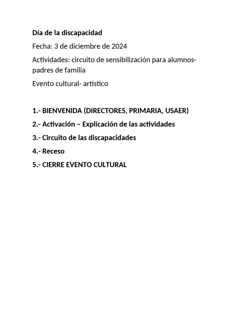 Actividades del Día de la Discapacidad | PDF | Medicina CLINICA ...