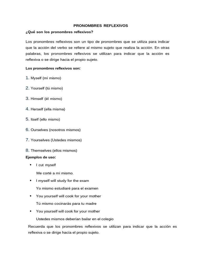 Guía de Pronombres Reflexivos en Inglés | PDF