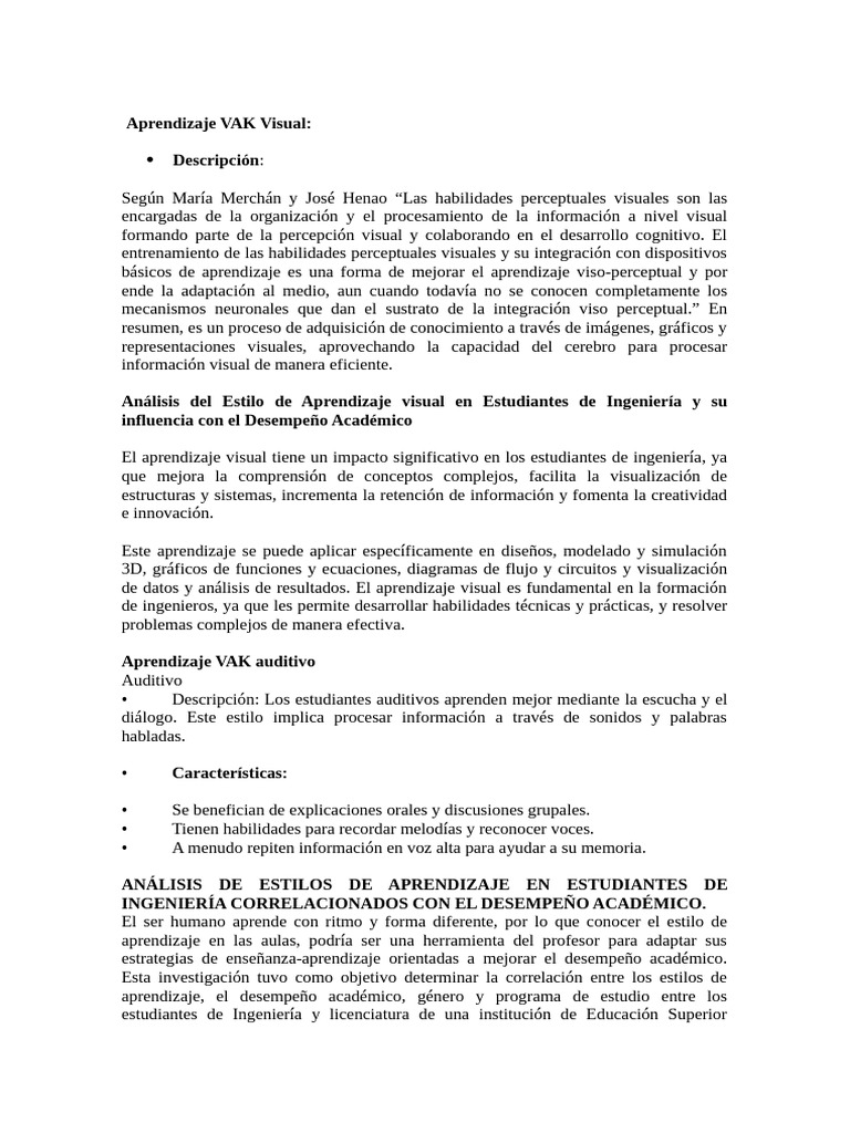 Aprendizaje VAK | PDF | Aprendizaje | Simulación
