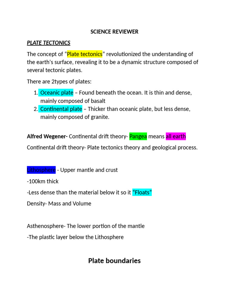 Science Reviewer | PDF | Plate Tectonics | Volcano
