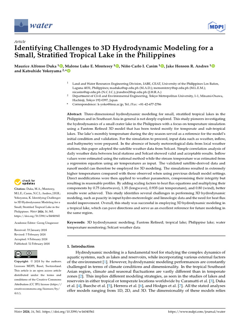 Identifying Challenges To 3D Hydrodynamic Modeling For A Small ...