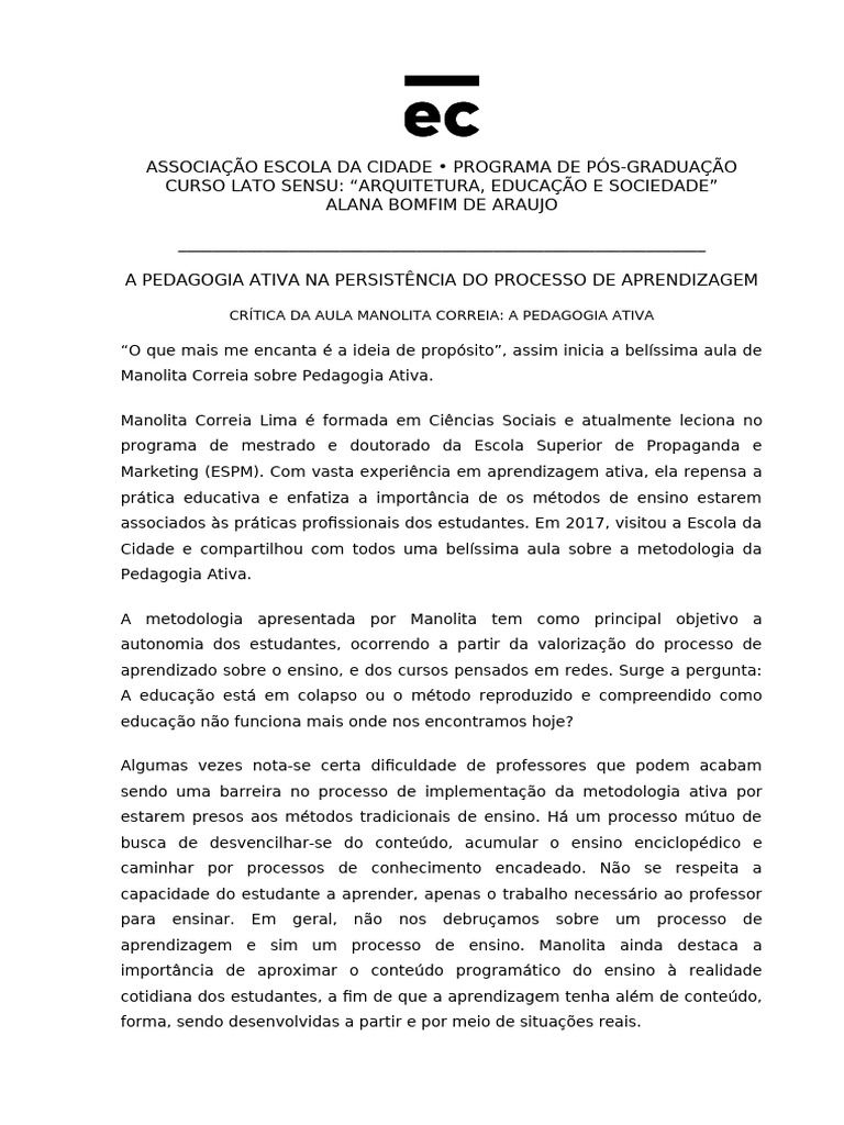 Pedagogia Ativa e Aprendizagem Eficaz | PDF | Pedagogia | Aprendizado