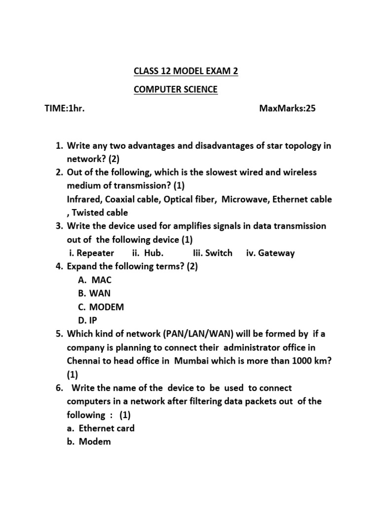 Class 12 Computer Science Model Exam | PDF