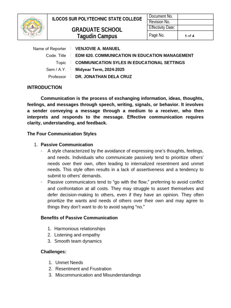 4 TYPES OF COMMUNICATION STYLES PDF visual data 2