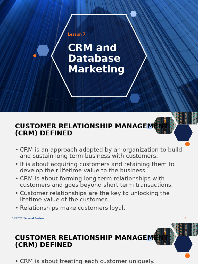 Lesson 7 - CRM and Database Marketing | PDF | Customer Relationship ...