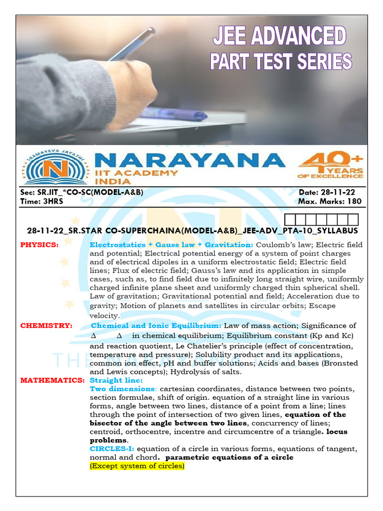 JEE Advanced Syllabus: Physics, Chemistry, Math | PDF | Chemical ...