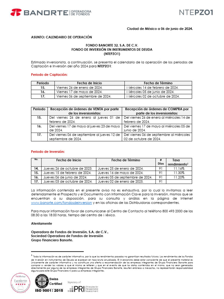 Calendario de Inversiones Banorte 2024 | PDF | Inversiones | Economias